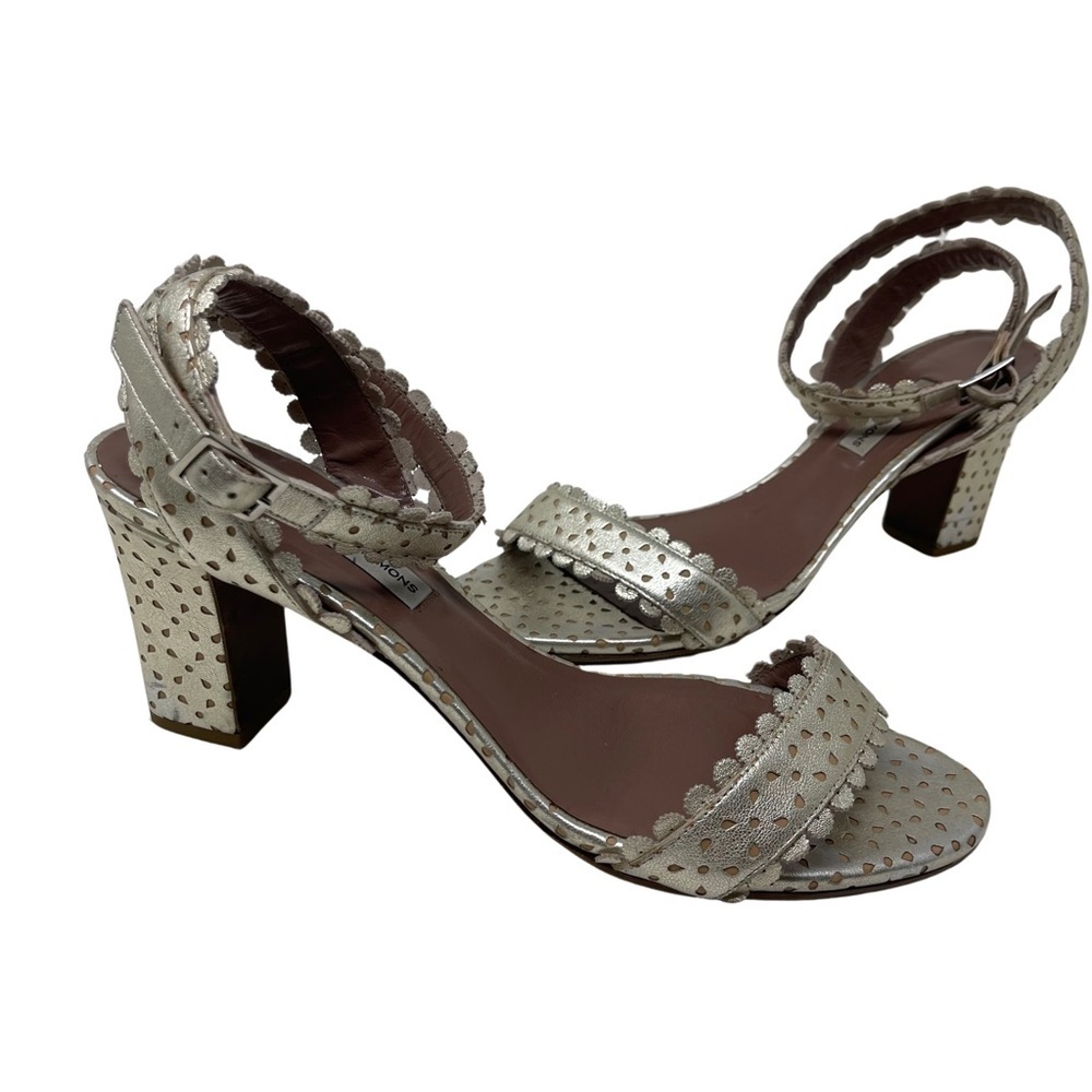 Tabitha Simmons LETICIA GOLD METALLIC NAPPA FLORAL PRINT BLOCK HEEL sz 41 US 11